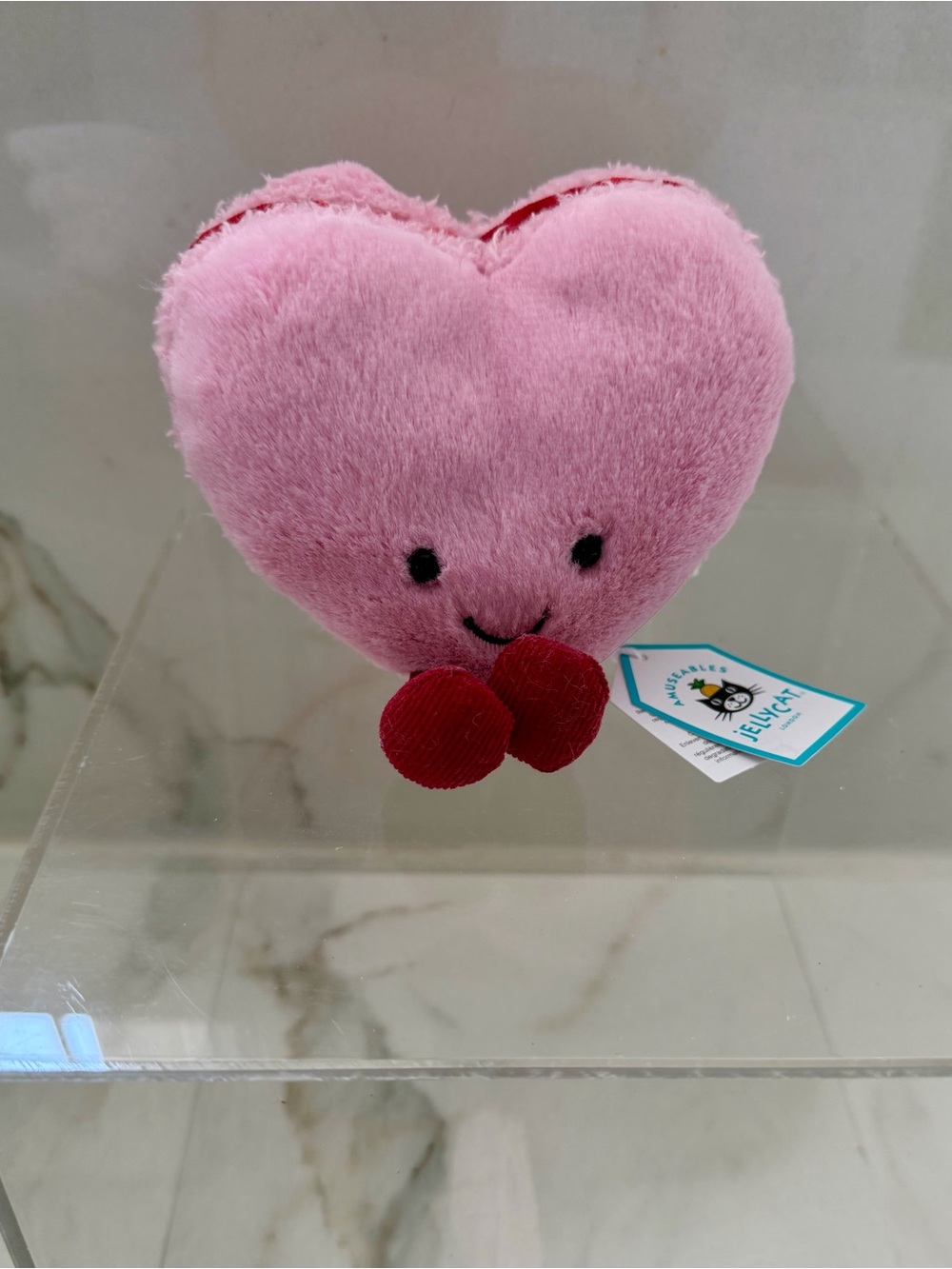 Jellycat Pink Heart Plush with Red Bow